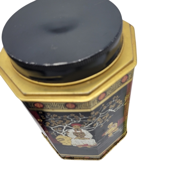Vintage Oriental ASIAN GEISHA Style Tea Tin Storage Container Octagonal - Picture 10 of 14